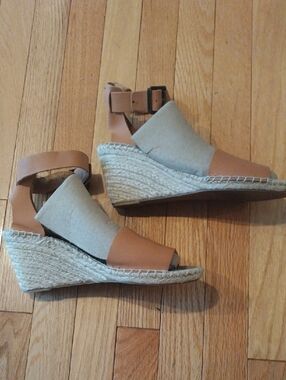 Picon Made In Spain Leather Neutral Espadrille Wedge Sandals with Ankle Strap